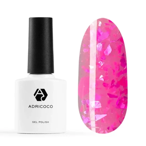 Гель-лак ADRICOCO Marmelado неоновый с разноцветной слюдой №1 Розовое конфетти, 8 мл 2