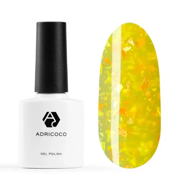 Гель-лак ADRICOCO Marmelado неоновый с разноцветной слюдой №2 Лимонные дольки, 8 мл 2