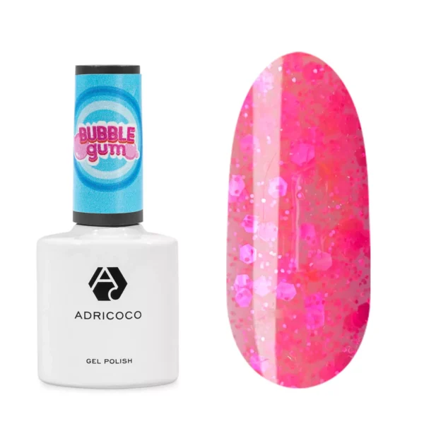Гель-лак ADRICOCO Bubble Gum с цветной неоновой слюдой №01 Малиновый джем, 8 мл 2