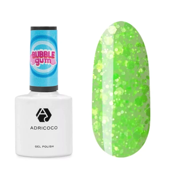 Гель-лак ADRICOCO Bubble Gum с цветной неоновой слюдой №06 Бодрящий лайм, 8 мл 2