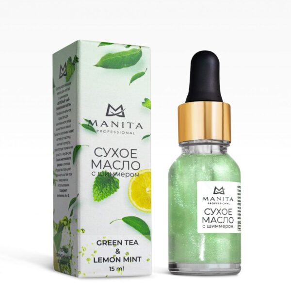 Масло MANITA сухое укрепляющее с шиммером GREEN TEA & LEMON, 15 мл 2