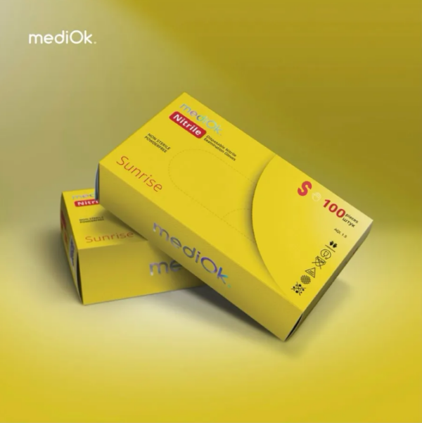 Перчатки MediOk нитриловые Sunrise S желтые, 50 пар 2